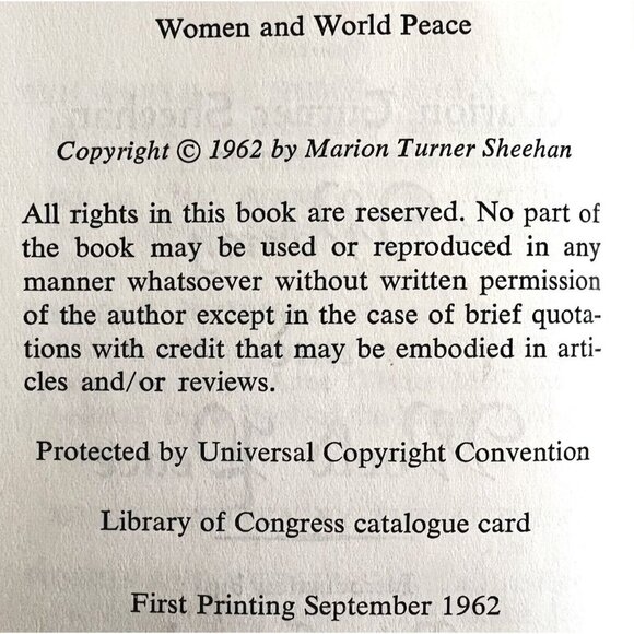 Women & World Peace Signed By Author 1st Edition 1962 Marion Turner Sheehan WHBS - Picture 6 of 9